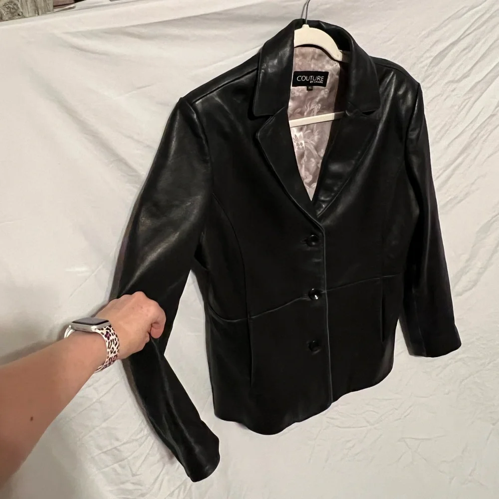 PL ( petite 12/14  L) Lambskin Couture J. Park Distressed  Black Leather jacket - Picture 12 of 12